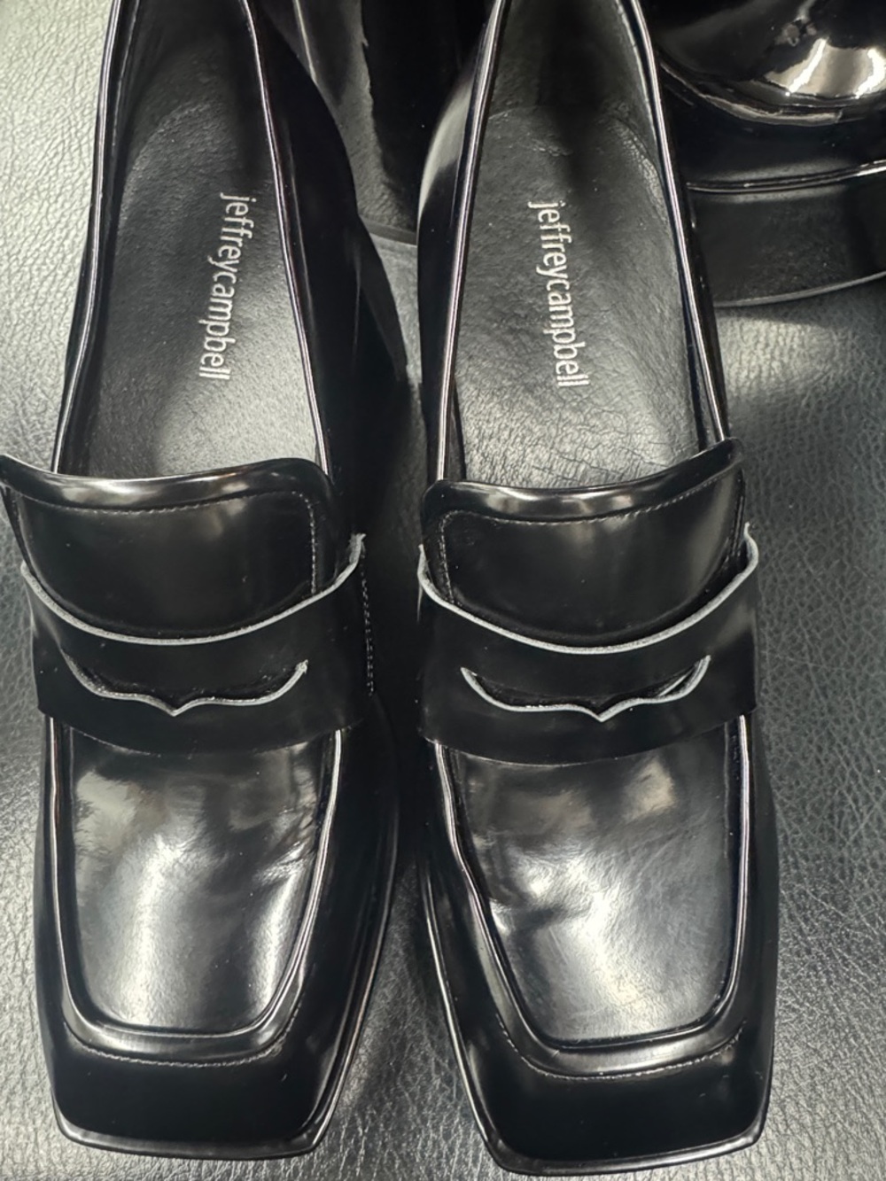 Jeffrey Campbell Black Patent Loafers with Buckle Detail